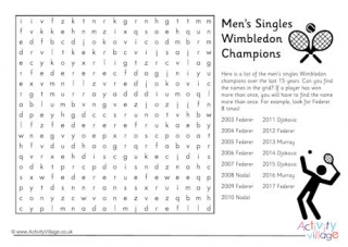 Men's Singles Wimbledon Champions Word Search