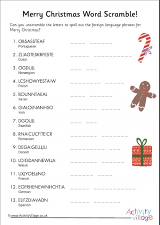 Merry Christmas languages word scramble
