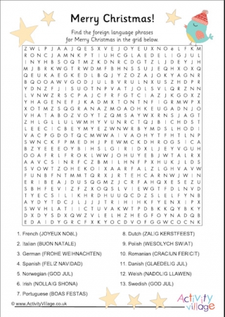 Merry Christmas Languages Word Search