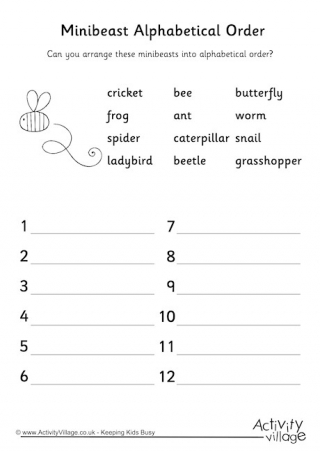 Minibeast Alphabetical Order 2