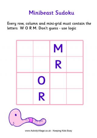 Minibeast Word Sudoku - Easy