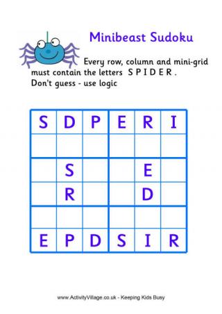 Minibeast Word Sudoku - Medium