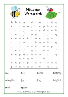 Minibeast Word Puzzles