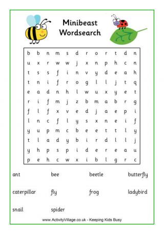 Minibeast Word search