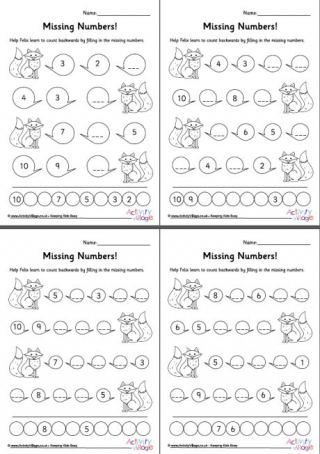 Missing Numbers Worksheet Set 2