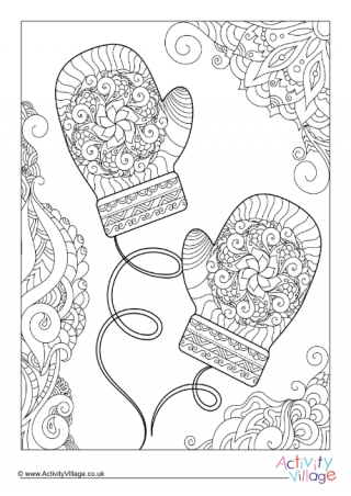 Mittens Doodle Colouring Page