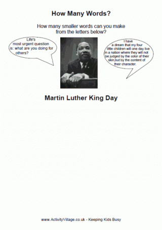 MLK Day - How Many Smaller Words?