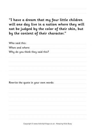 MLK I Have a Dream Worksheet