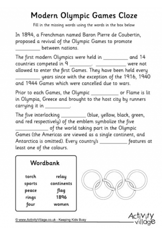 Modern Olympics Cloze Worksheet