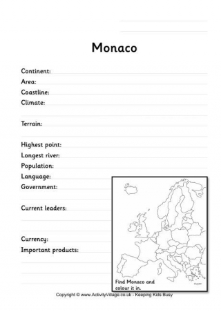 Monaco Fact Worksheet