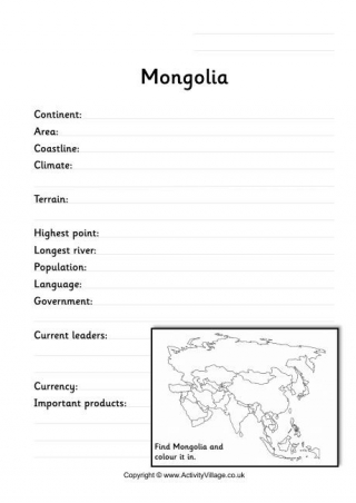 Mongolia Fact Worksheet