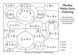 Monkey Maths Facts Colouring Page