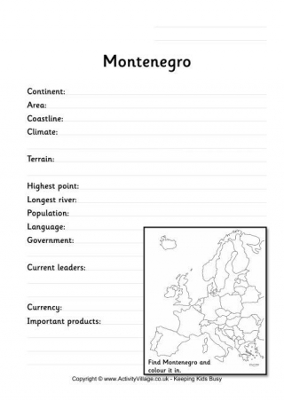 Montenegro Fact Worksheet