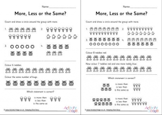 More, Less or the Same Worksheets Set 1