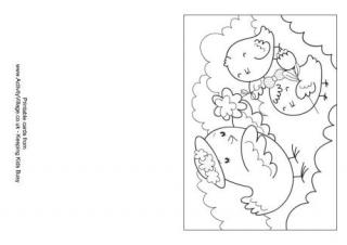 Mother and Baby Birds Colouring Card