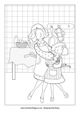 Mother and Daughter Baking Colouring Page
