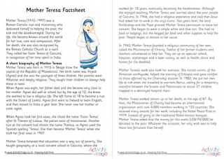 Mother Teresa Factsheet