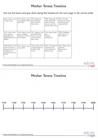 Mother Teresa Timeline Cut and Stick Workheet