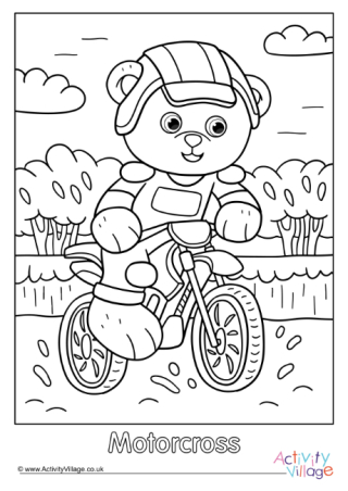 Motorcross Teddy Bear Colouring Page 2