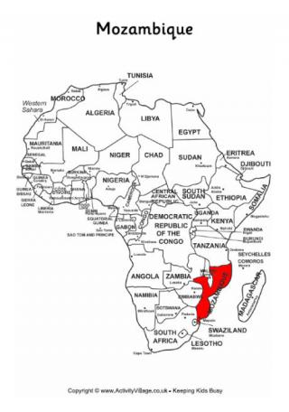 Mozambique on a Map of Africa