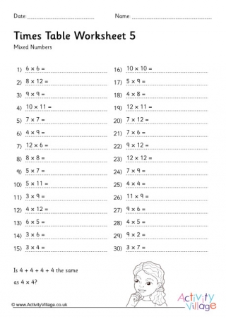 Multiplication Drill Worksheet Stage 5