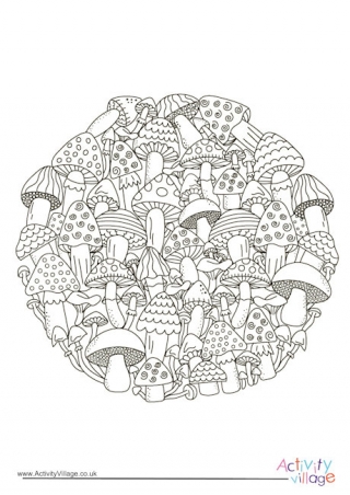 Mushrooms Circle Colouring Page