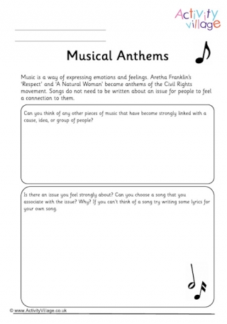 Musical Anthems Worksheet