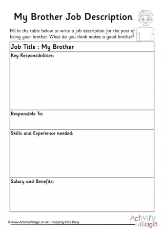 My Brother Job Description Worksheet