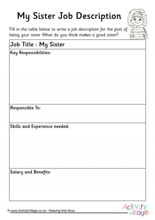 My Sister Job Description Worksheet