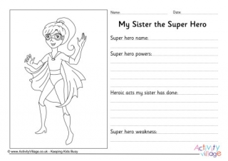 My Sister The Super Hero Worksheet