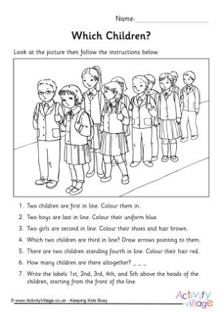 Naming Positions Picture Worksheet 1