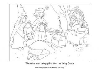 Nativity Colouring Wise Men Bring Gifts