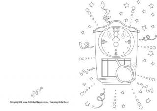 New Year Clock Colouring Card