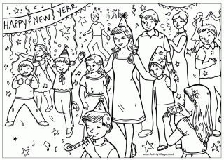 New Year Party Colouring Page