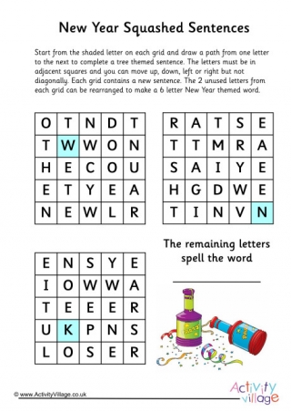 New Year Squashed Sentences Puzzle