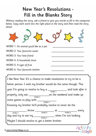 New Year's Resolutions Fill In The Blanks Story