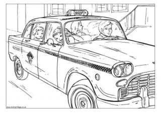 New York Cab Colouring Page