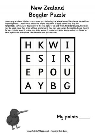 New Zealand Boggler Puzzle