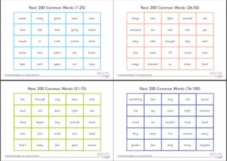 Next 200 Common Words Charts