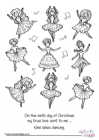 Nine Ladies Dancing Colouring Page