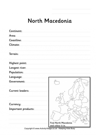 North Macedonia Fact Worksheet