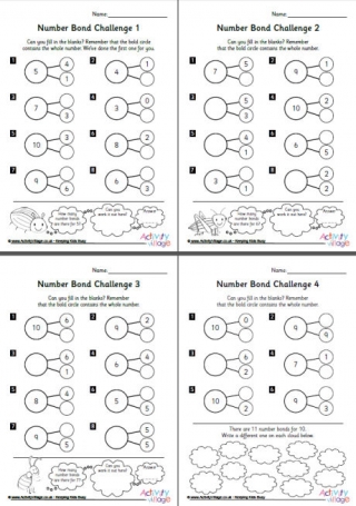 Number bond challenge worksheets set 1