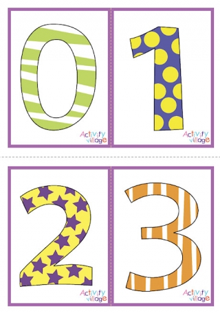 Number Flash Cards - 0-9 - Set 1 - Patterned