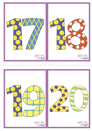 Number Flash Cards - 1-20 - Set 1 - Patterned