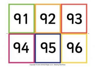 Number Flash Cards 91 - 100
