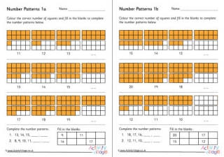 Number Pattern Worksheets Set 1