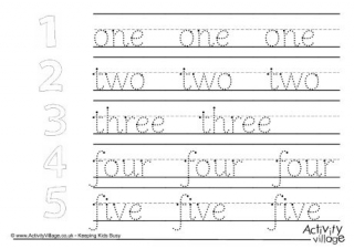 Number Word Handwriting Worksheets Mixed 1 to 10