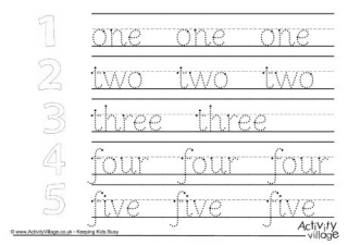 Number Word Handwriting Worksheets Mixed 1 to 10