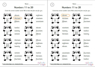 Numbers 11 to 20 Worksheets Set 2