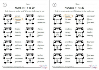 Numbers 11 to 20 Worksheets Set 2
